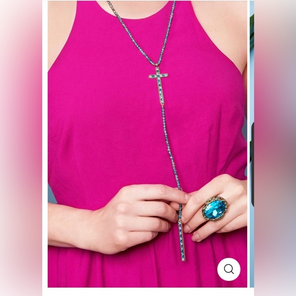 Heidi Daus Jewelry - "Delicate Divinity" Aqua Beaded Crystal Cross Necklace by Heidi Daus
